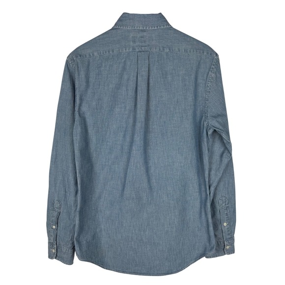Ralph Lauren Slim Fit Chambray Button Down Shirt Mens M Blue Long Sleeve Logo - Picture 7 of 8